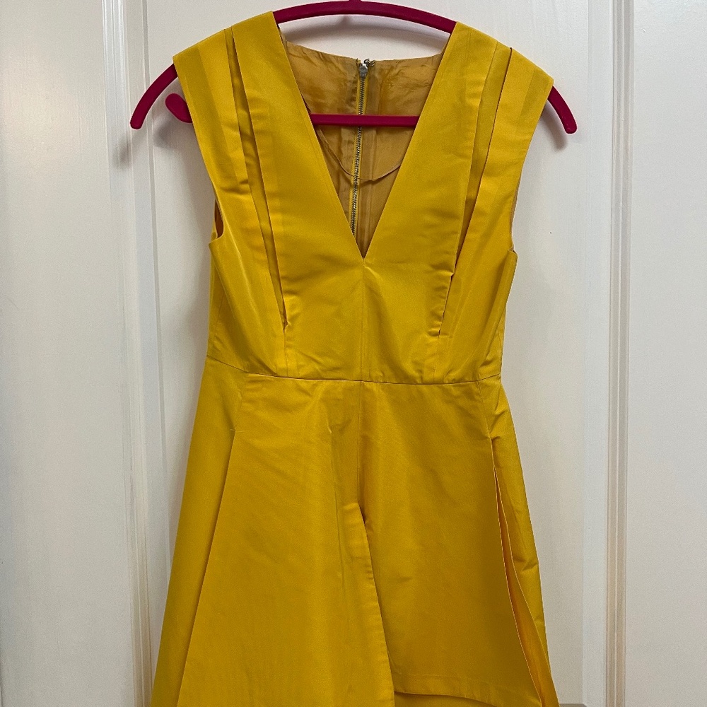 Yellow Sculptural Wrap-Effect Cocktail Dress